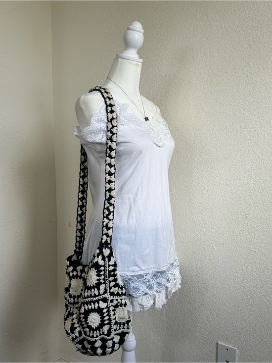 Urban Outfitters Handbags - Urban Outfitters Crochet Granny Square Shoulder Bag Boho Black Cream